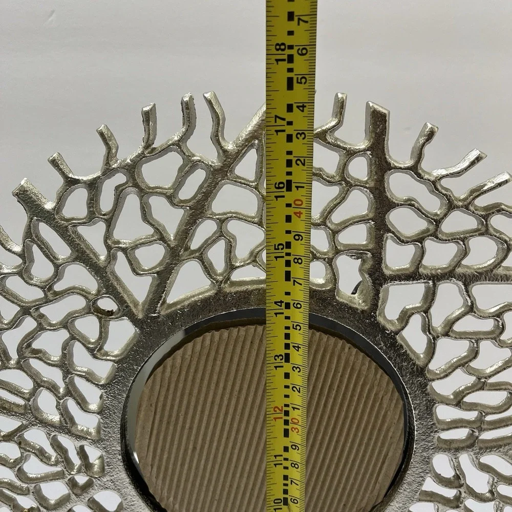 Silver Coral Tabletop Mirror Metal White Marble Base 17x14
